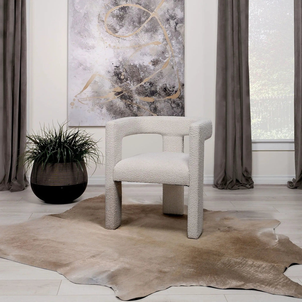 Petra Boucle Upholstered Accent Side Chair | 26 x 24.5 x 29.5 in | Boucle | White