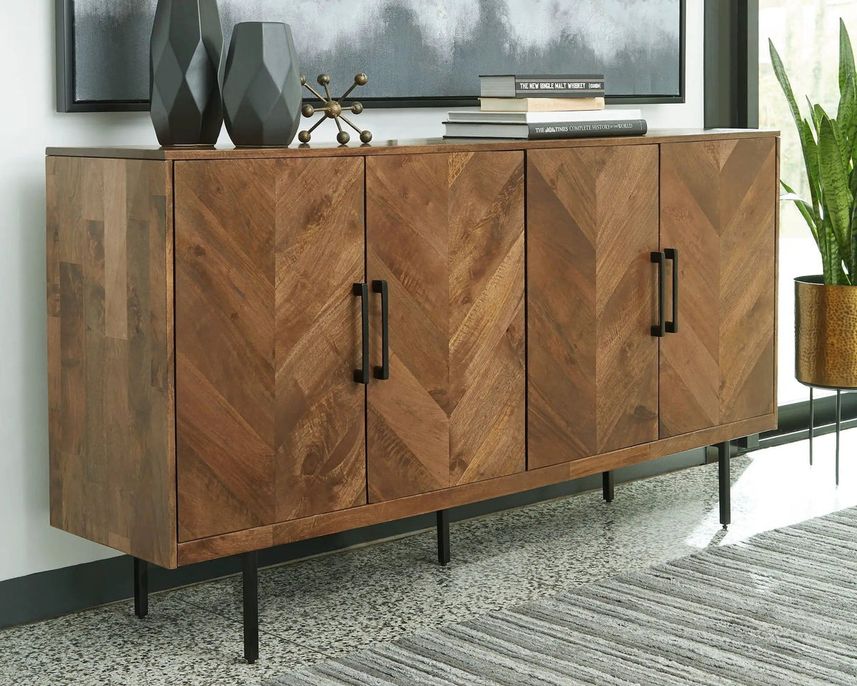 PratTVille Accent Cabinet | 68 x 16 x 36.75 in | Engineered Wood & Metal | Brown