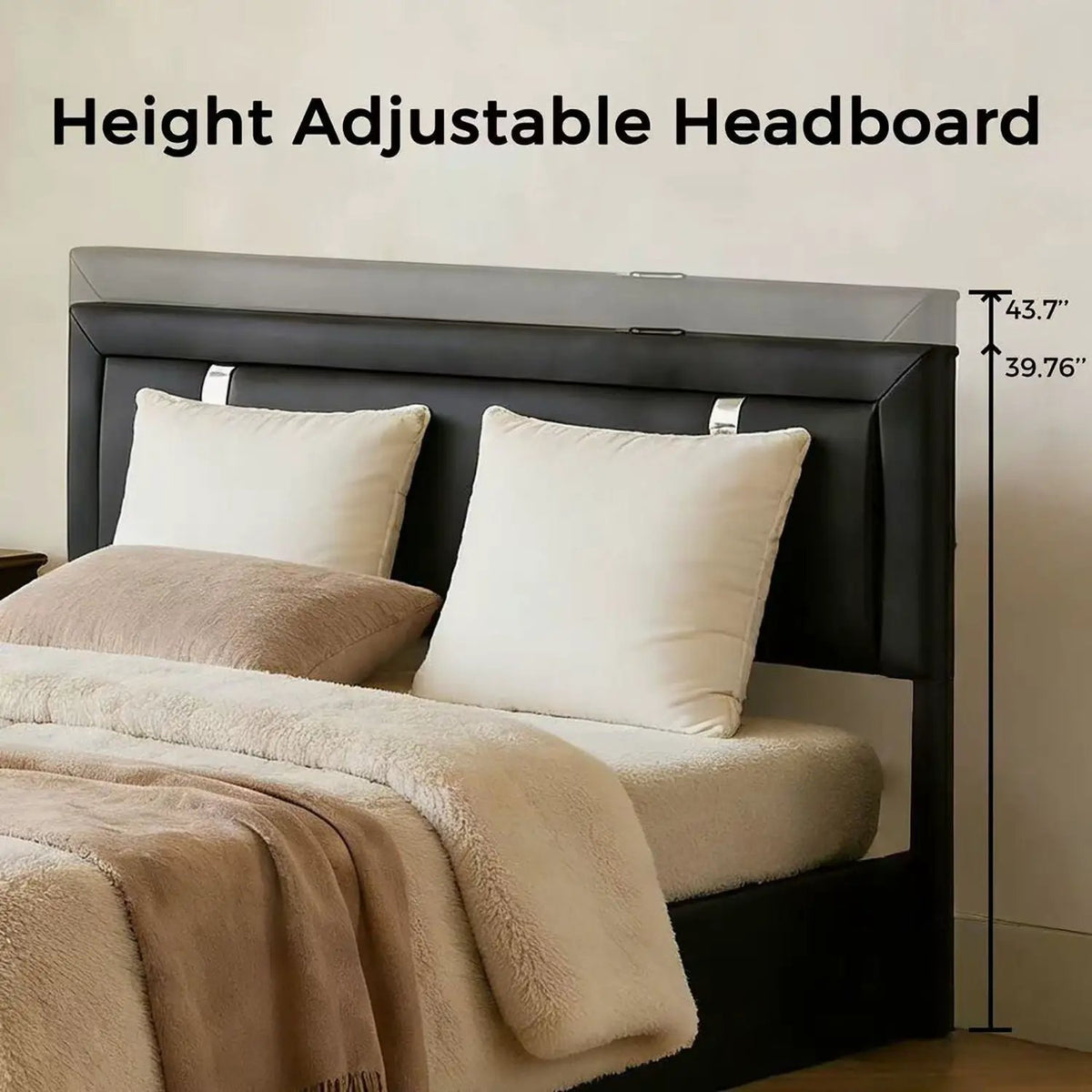 Upholstered Platform Bed Frame | Adjustable LED Headboard | Hydraulic Lift