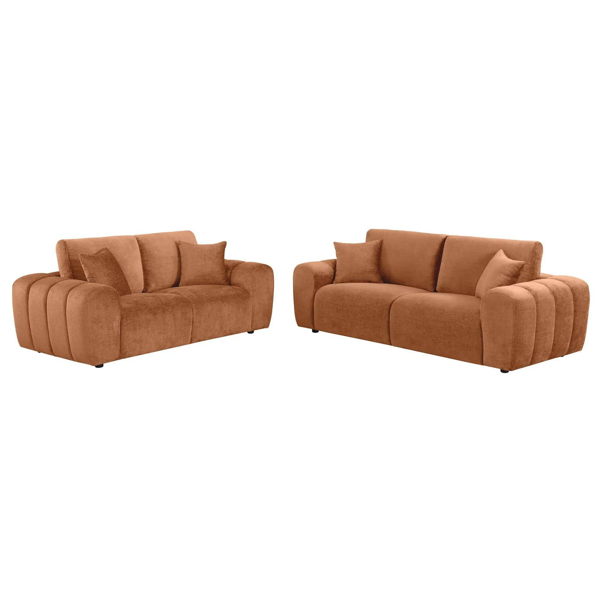 Burnett 2-piece Chenille Upholstered Sofa Set | 2-Piece Set | Rubberwood & Engineered Wood | Burnt Orange
