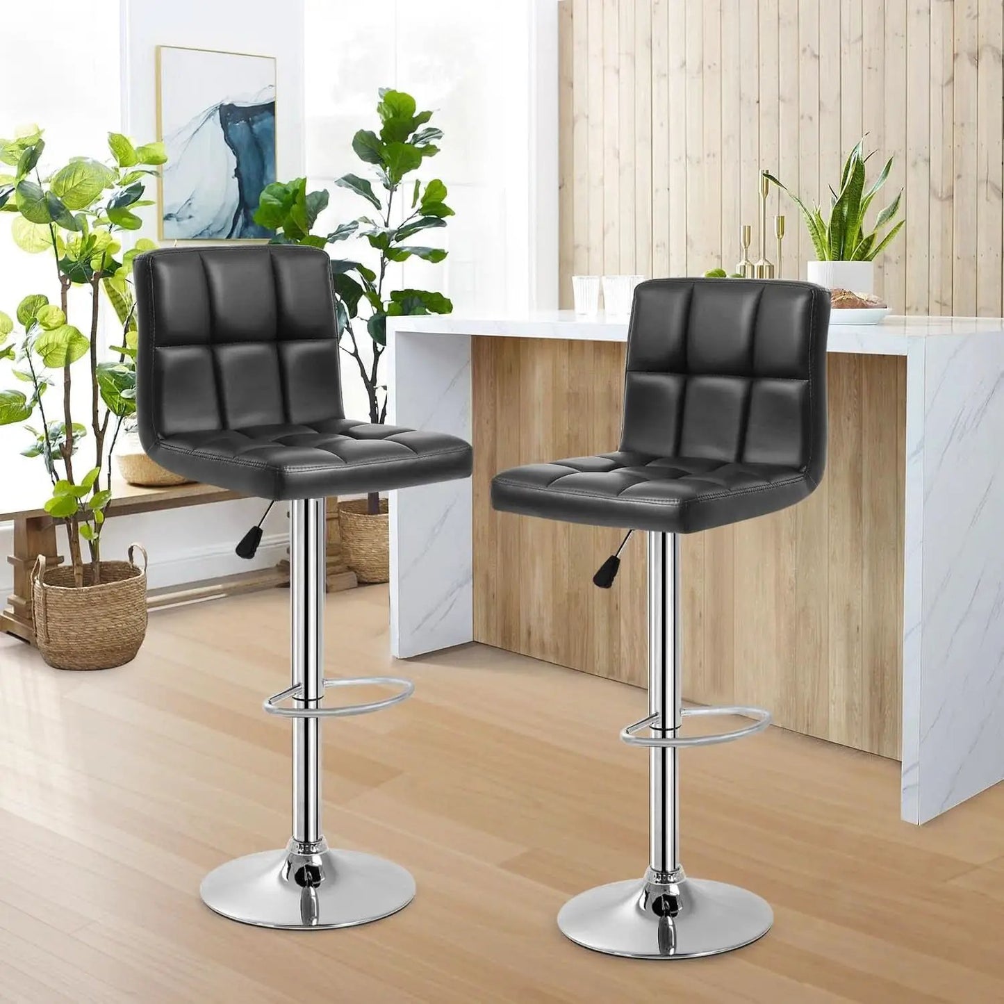 Counter Height Swivel Bar Stool Set Of 2 PU Leather Black from PriceLows™