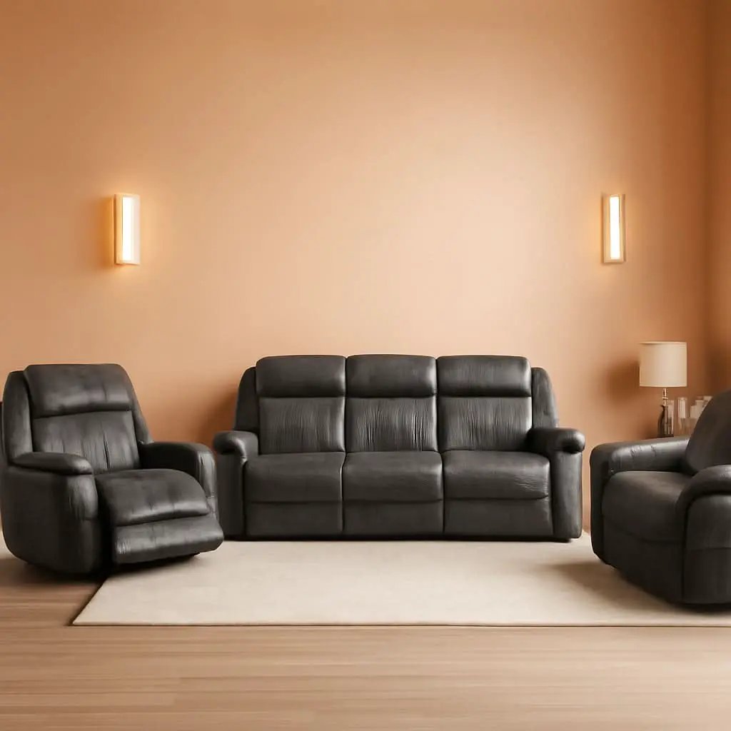 3 Piece Recliner Living Room Set In Brownish Gray Microfiber from PriceLows™