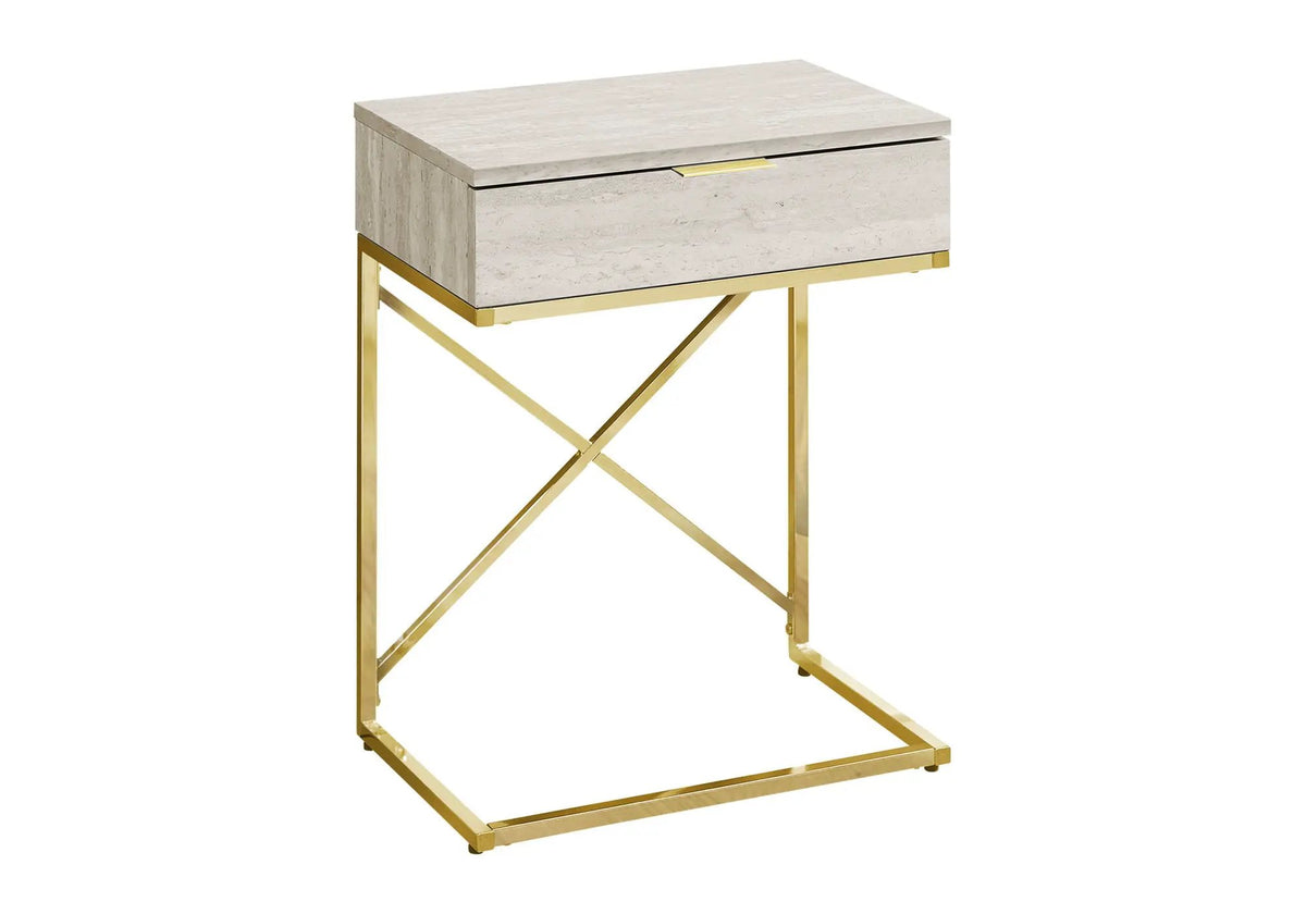 Accent Side Table | Spacious Tabletop | Storage Drawer | Metal Frame