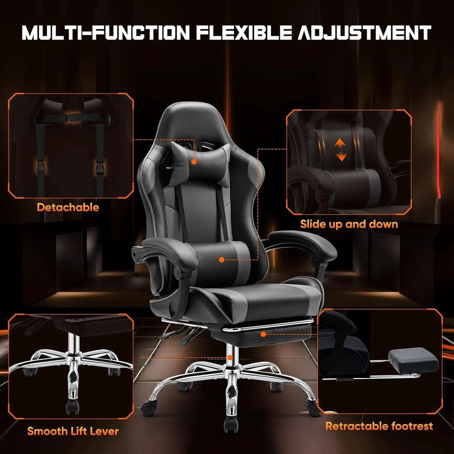 Ergonomic Gaming Chair With Footrest And Lumbar Grey from PriceLows™