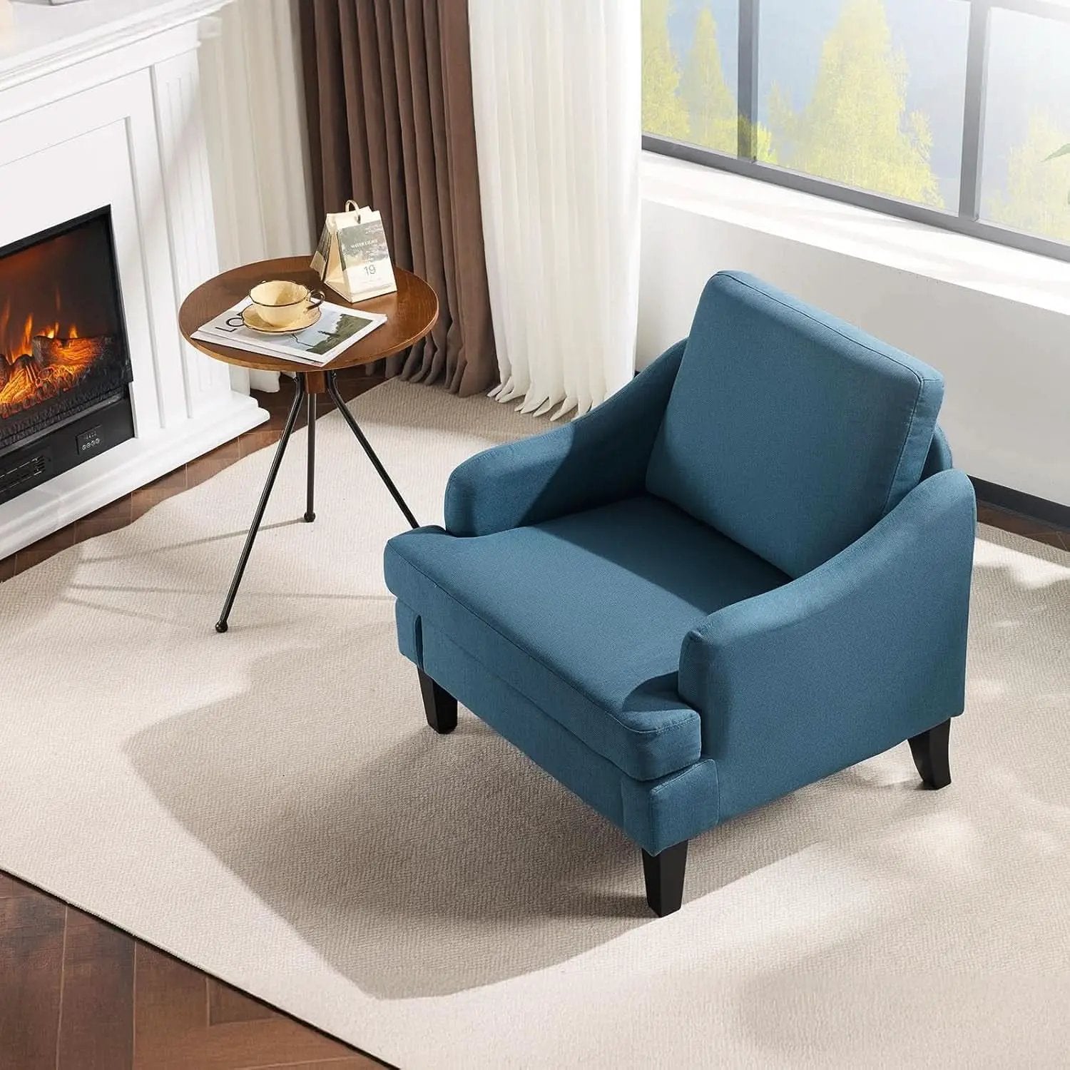 Navy Blue Linen Upholstered Accent Chair Modernist Design from PriceLows™