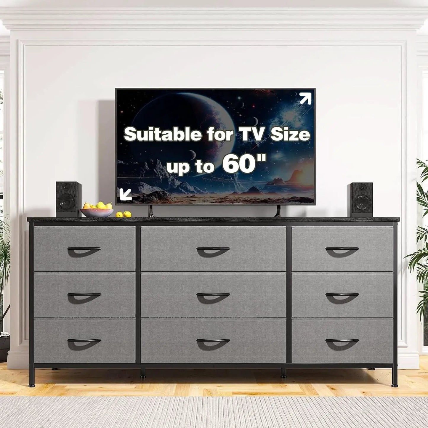 Grey TV Console With 9 Drawers For Living Room Entertainment Center from PriceLows™