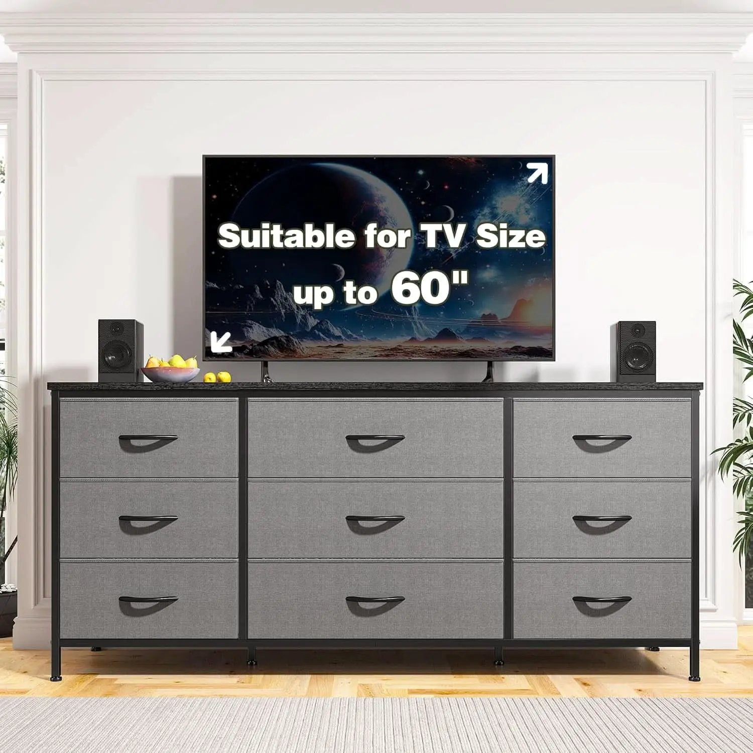 Grey TV Console With 9 Drawers For Living Room Entertainment Center from PriceLows™