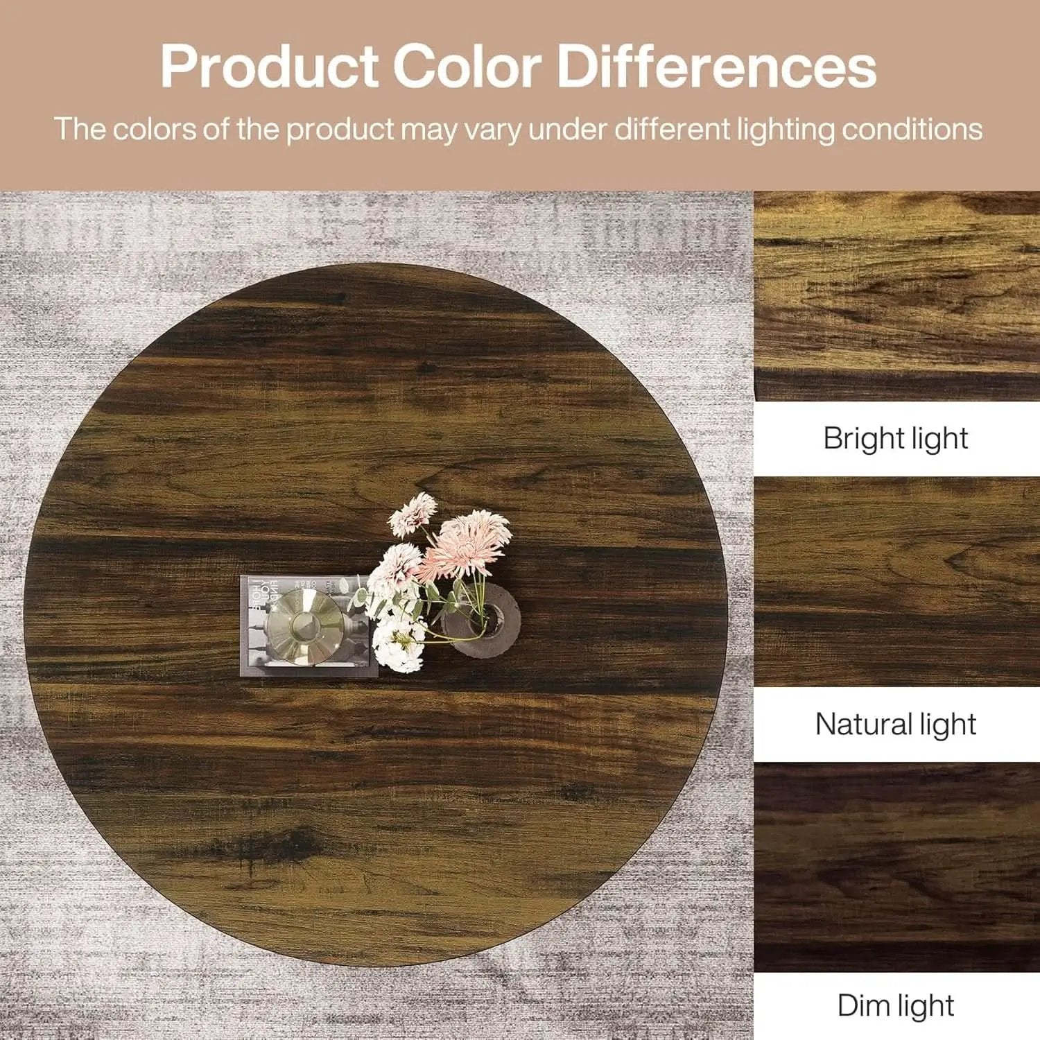 Round Coffee Table 31.7Inches Rustic Brown Storage from PriceLows™