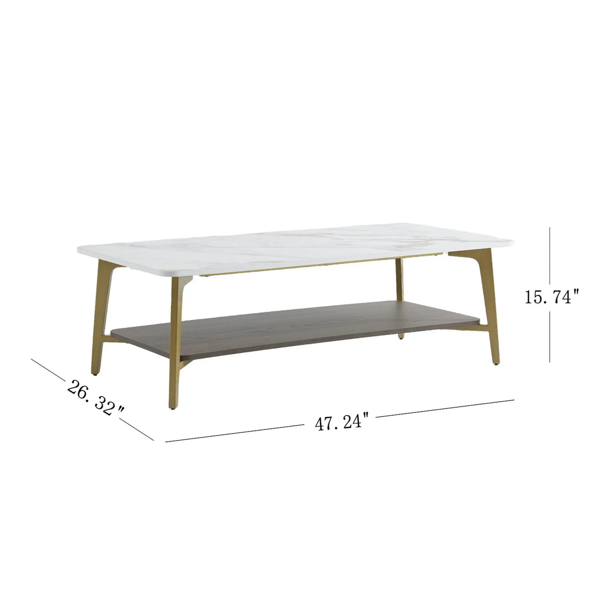 Rectangular Coffee Table | Open Space Design | Golden Metal Frame | MDF Board