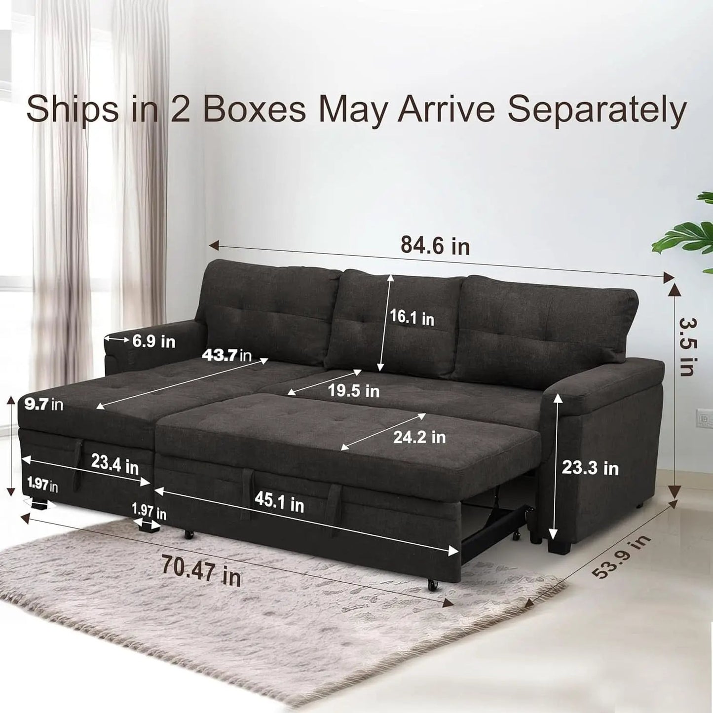 Espresso Velvet Sleeper Sectional Sofa Bed Chaise Set from PriceLows™