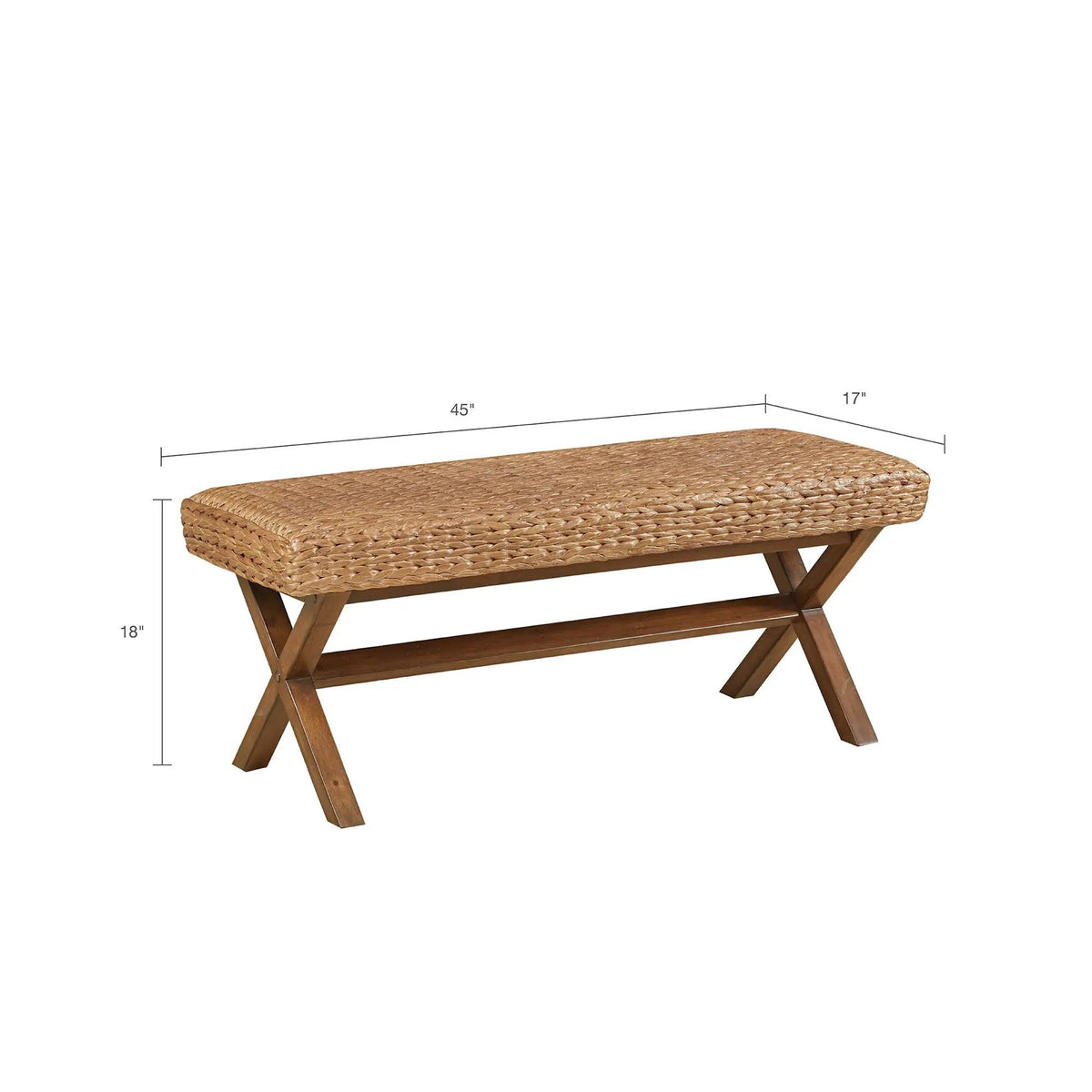 Accent Bench | Water Hyacinth Seat | Mahogany Wood Frame | 400 Lb Capacity