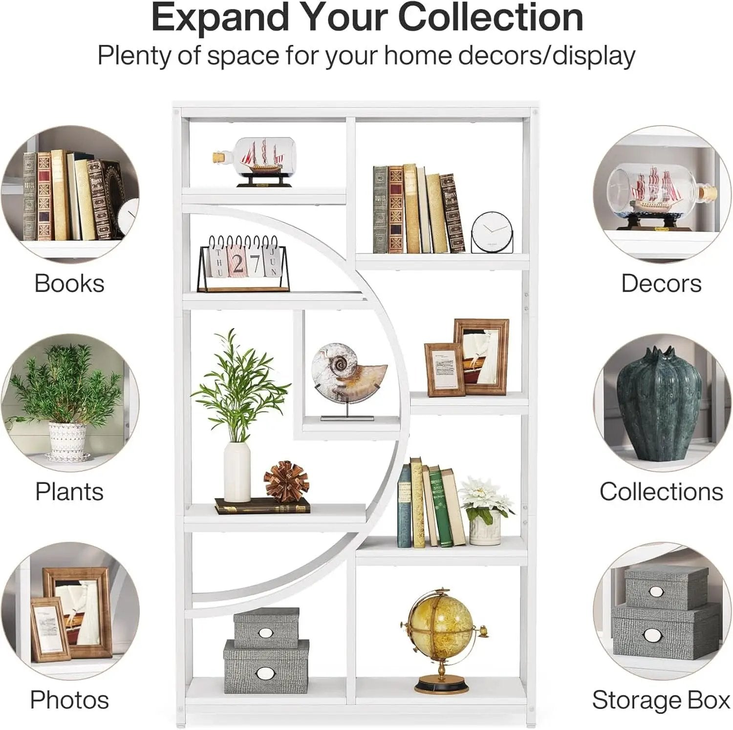 White 5 Tier Etagere Bookshelf Open Shelves Display from PriceLows™