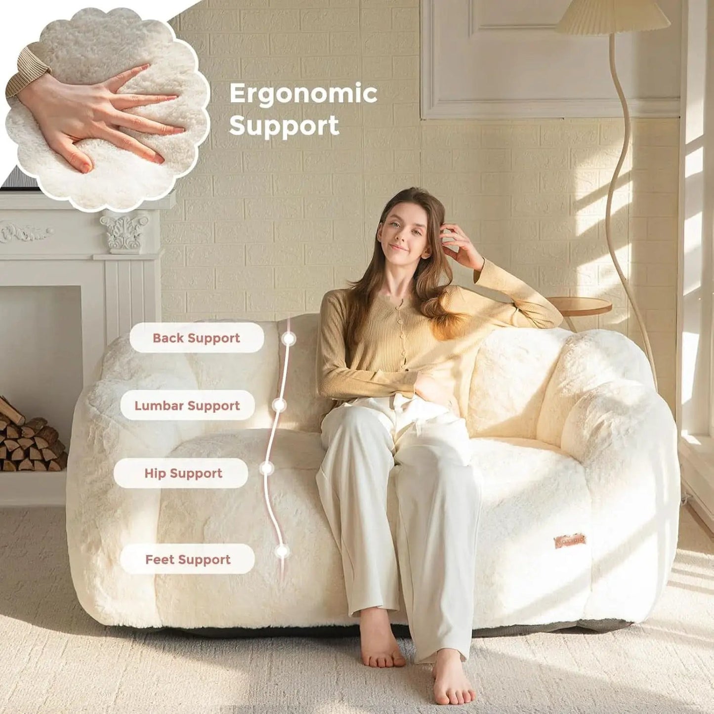 Beige Floral Shaped Bean Bag Sofa For Adults Living Room from PriceLows™