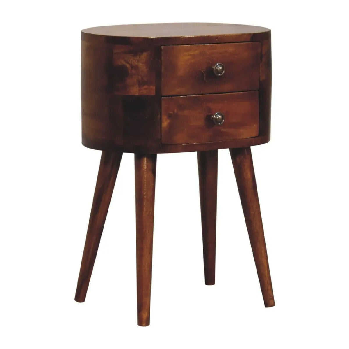 Mini Rounded Nightstand Chestnut | 13.78 x 9.84 x 19.69 in | Mango Wood & Brass | Bedroom