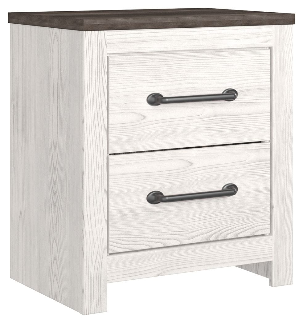 Gerridan Two Drawer Night Stand Accent Nightstand | 21.69 x 15.59 x 24.72 in | Engineered Wood & Linen | White / Gray