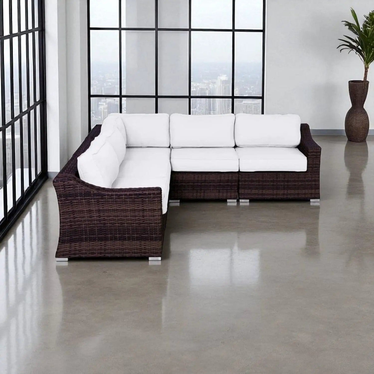 Outdoor Wicker Sofa Seating Group With Cushions Stationary Sectional | Stationary Sectional | Wicker & Aluminum | Living Room