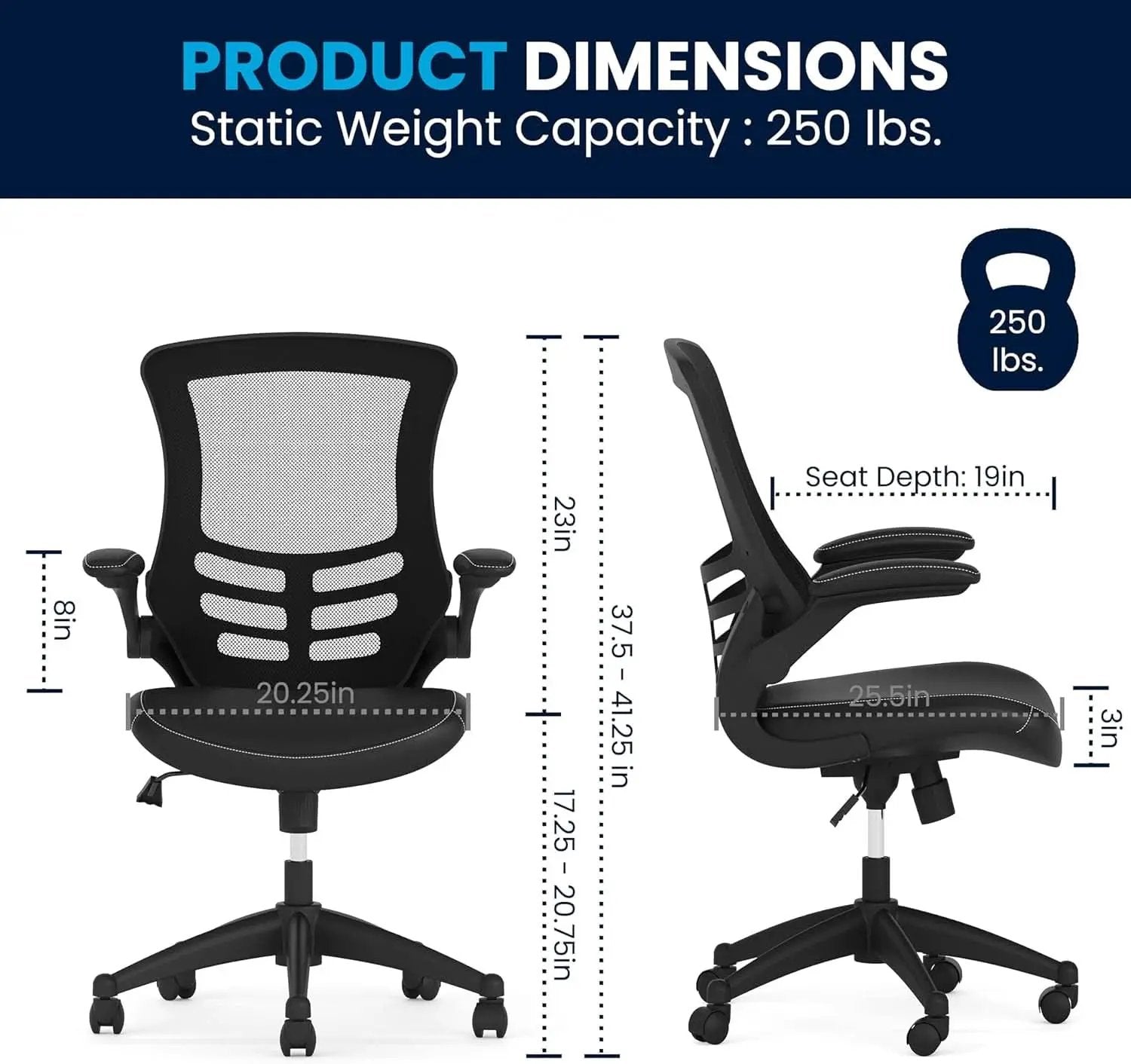 Kelista Mid-Back Ergonomic Office Chair With Adjustable Height, Black from PriceLows™