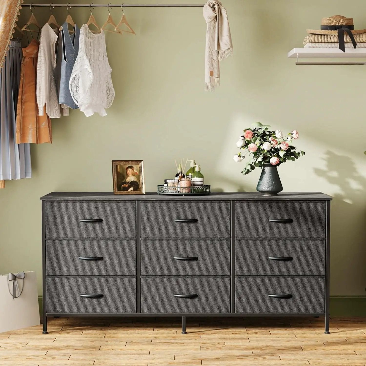 47 Inch 9 Drawer TV Stand Dresser For 50 55 Inch TVs Black from PriceLows™