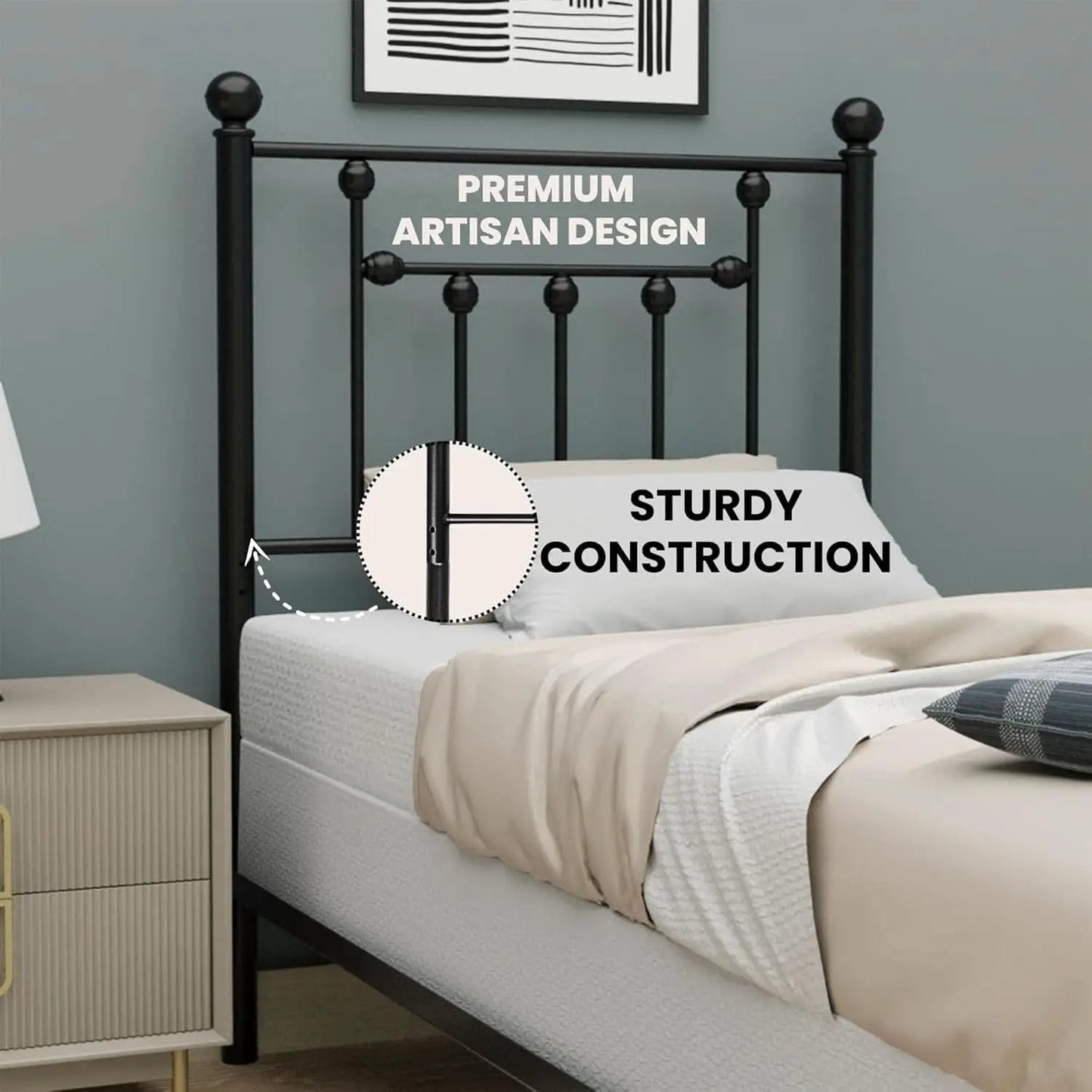 Victorian Twin Size Metal Bed Frame with Adjustable Headboard from PriceLows™