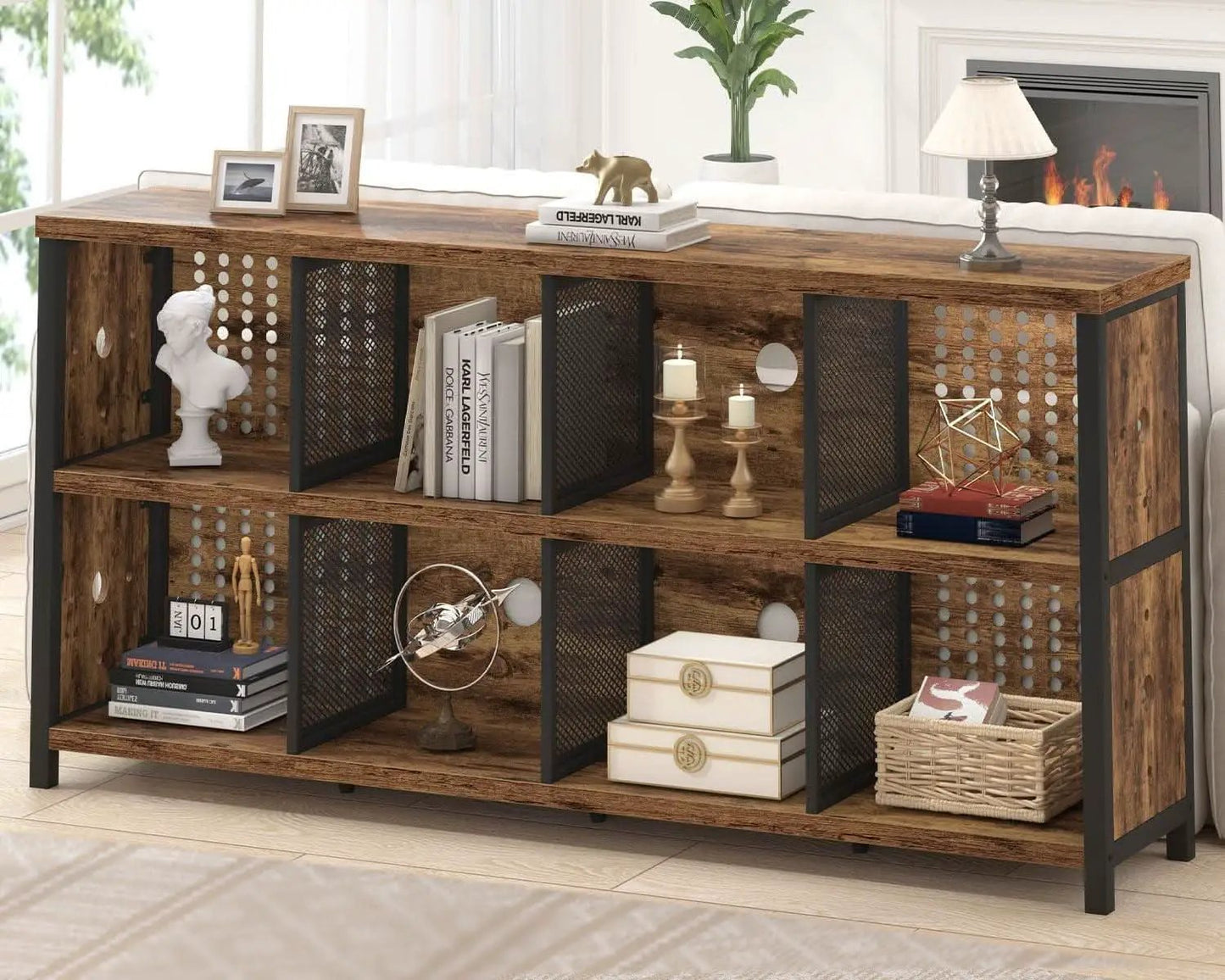 Rustic Brown 63 Inch Bookshelf Cube Storage Five In One from PriceLows™