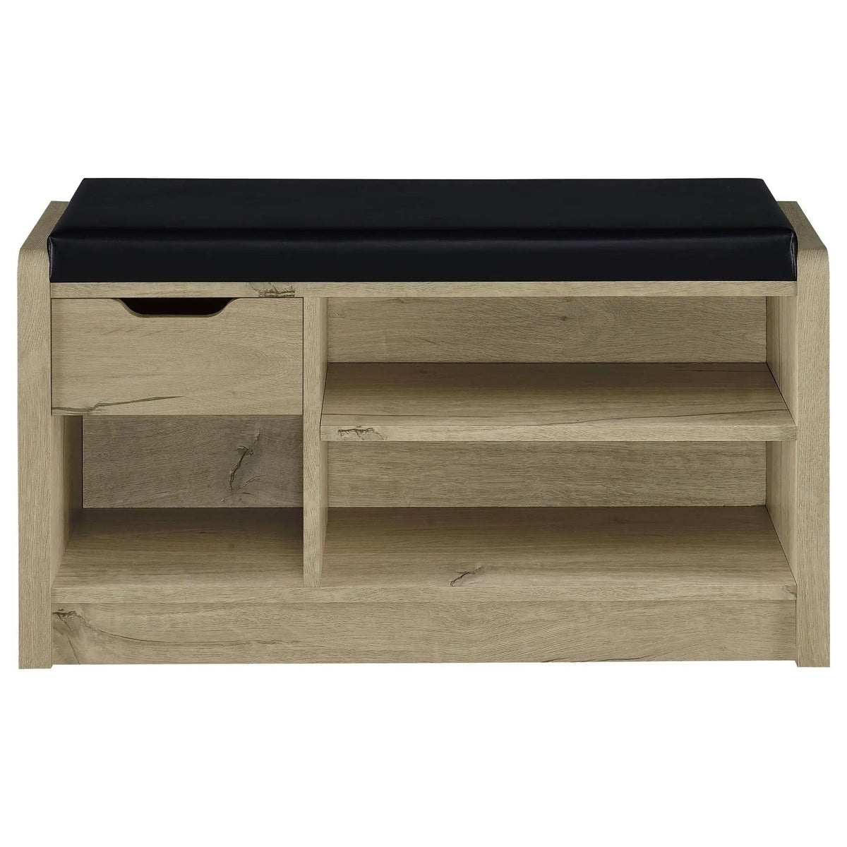 Arrington Storage Bench White Shoe Rack | 31.5 x 11.5 x 17.75 in | Engineered Wood & Faux Leather | Oak