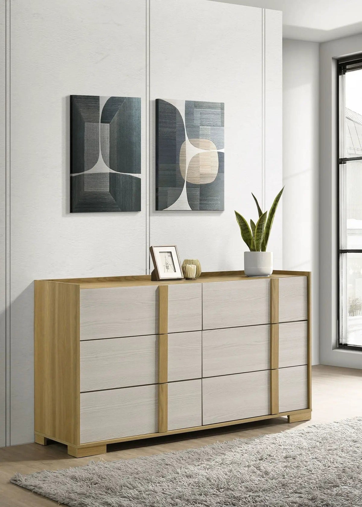 Hyland 6-drawer Dresser | 60.75 x 17.25 x 33.75 in | Engineered Wood & Metal | Natural