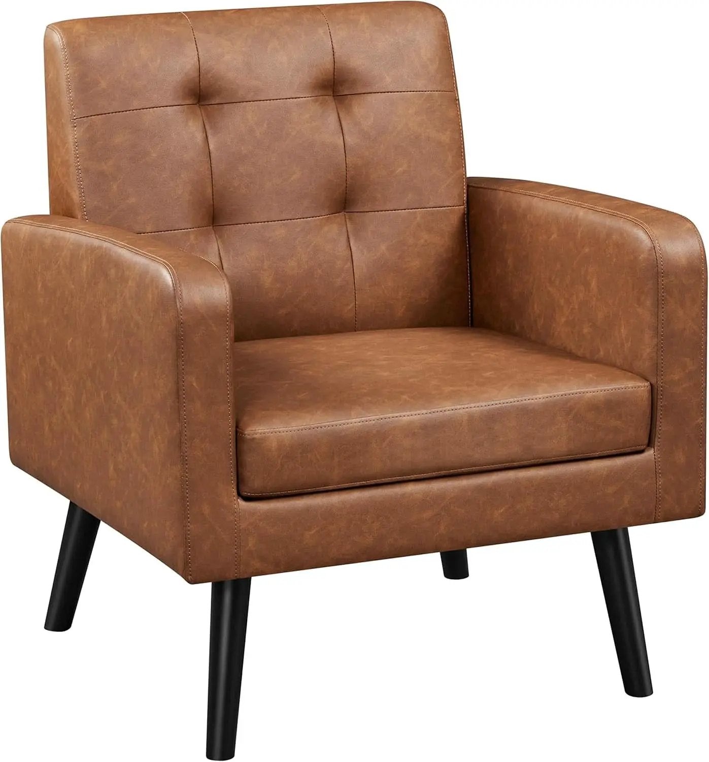 Brown PU Leather Midcentury Upholstered Ergonomic Armchair from PriceLows™