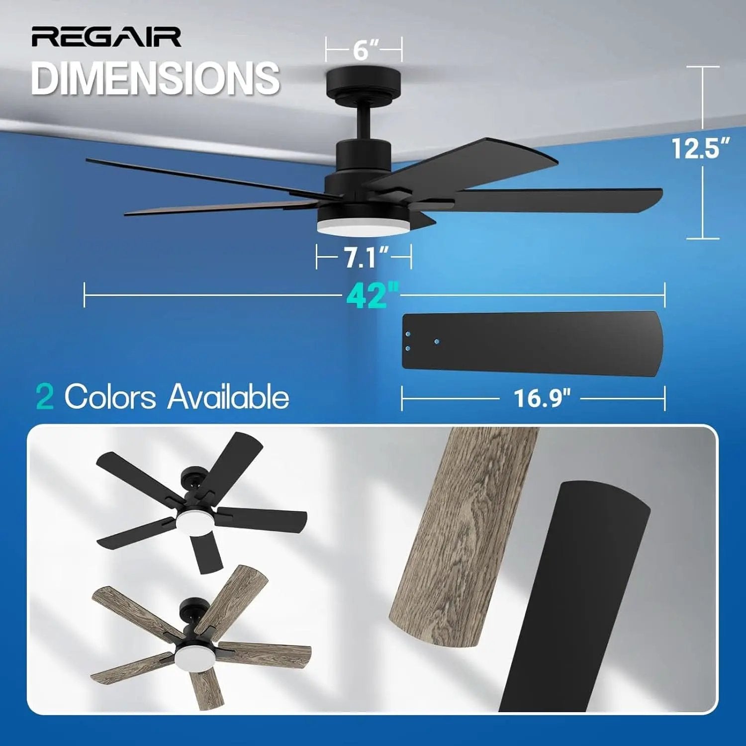 42 Inch Ceiling Fan With Light Remote DC Motor 3CCT Black from PriceLows™