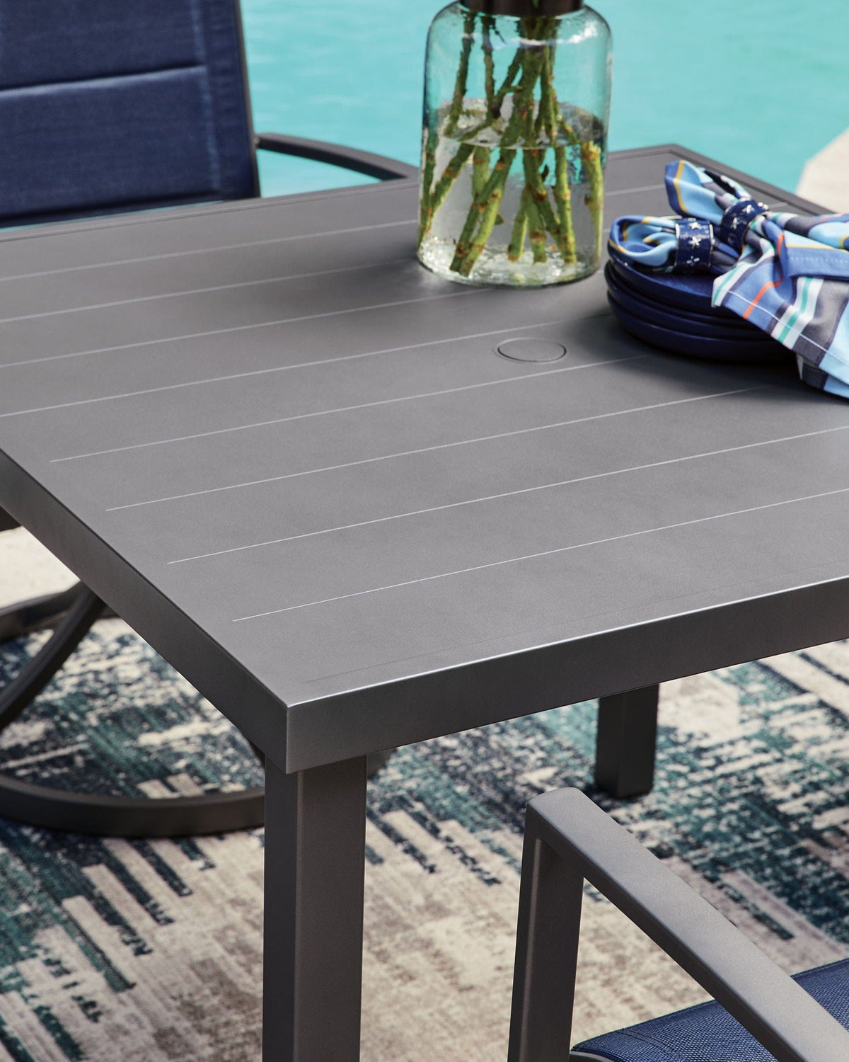 Rocky Creek Square Dining Table With Umbrella Option | 38 x 38 x 29.25 in | Stainless Steel & Aluminum | Gray