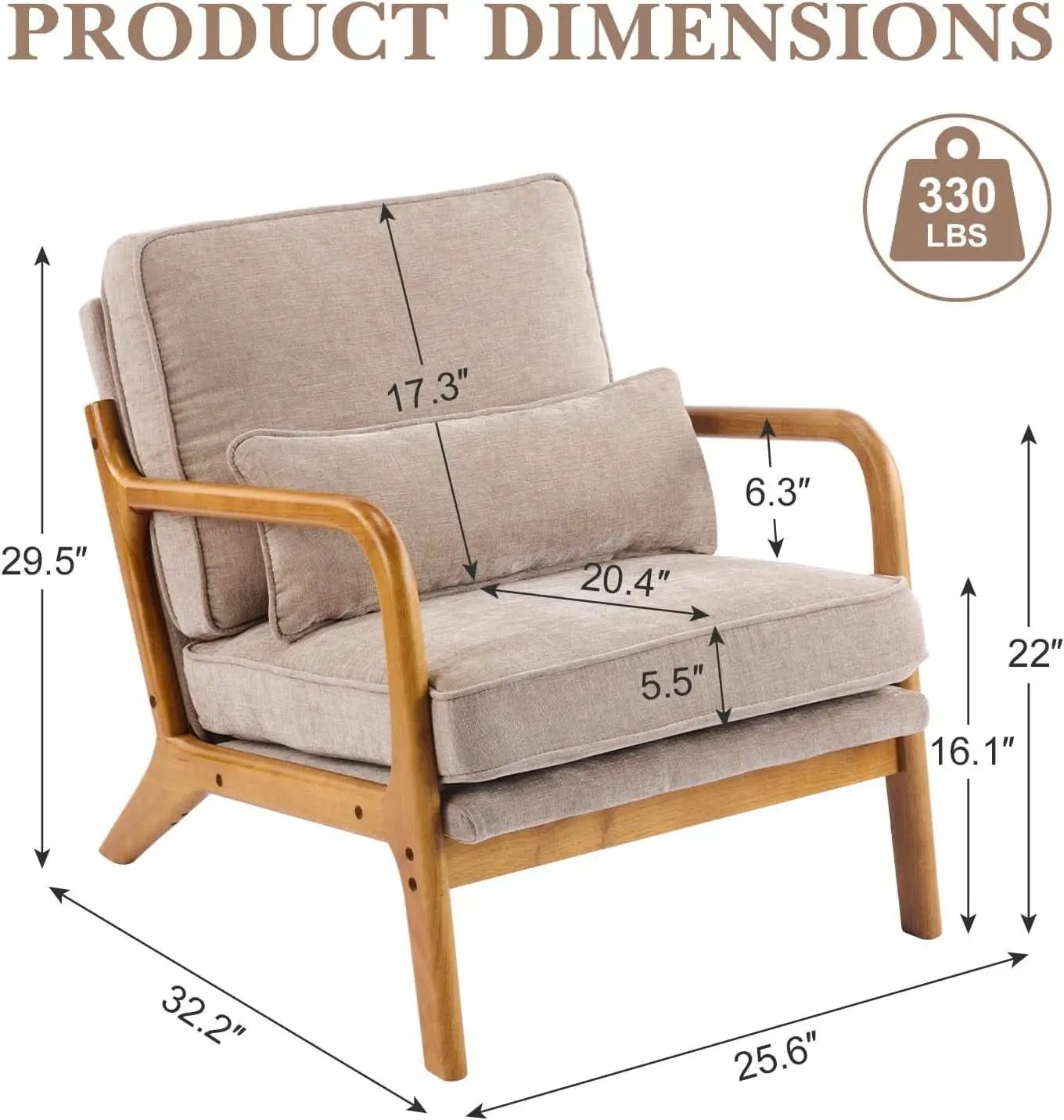 Khaki Ergonomic Lumbar Pillow Contemporary Armchair from PriceLows™
