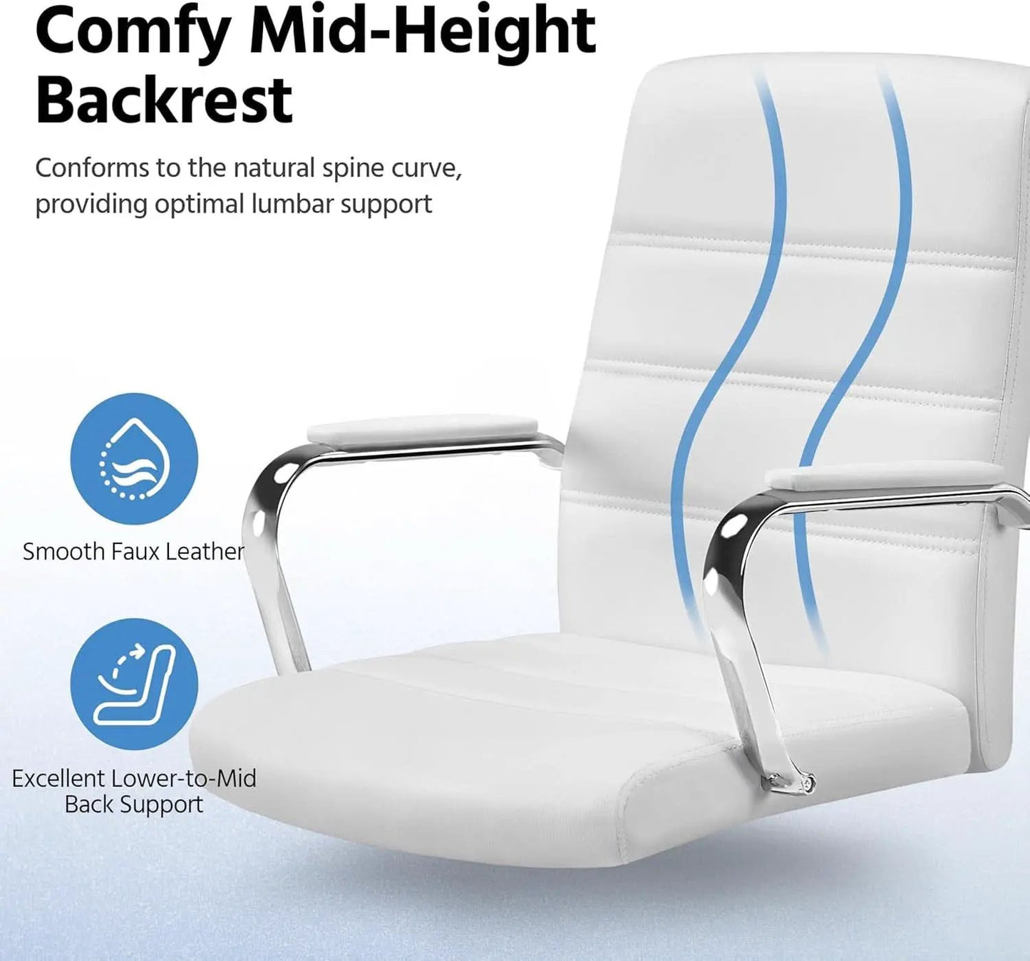 White Leather Ergonomic Office Chair With Height Adjustment from PriceLows™