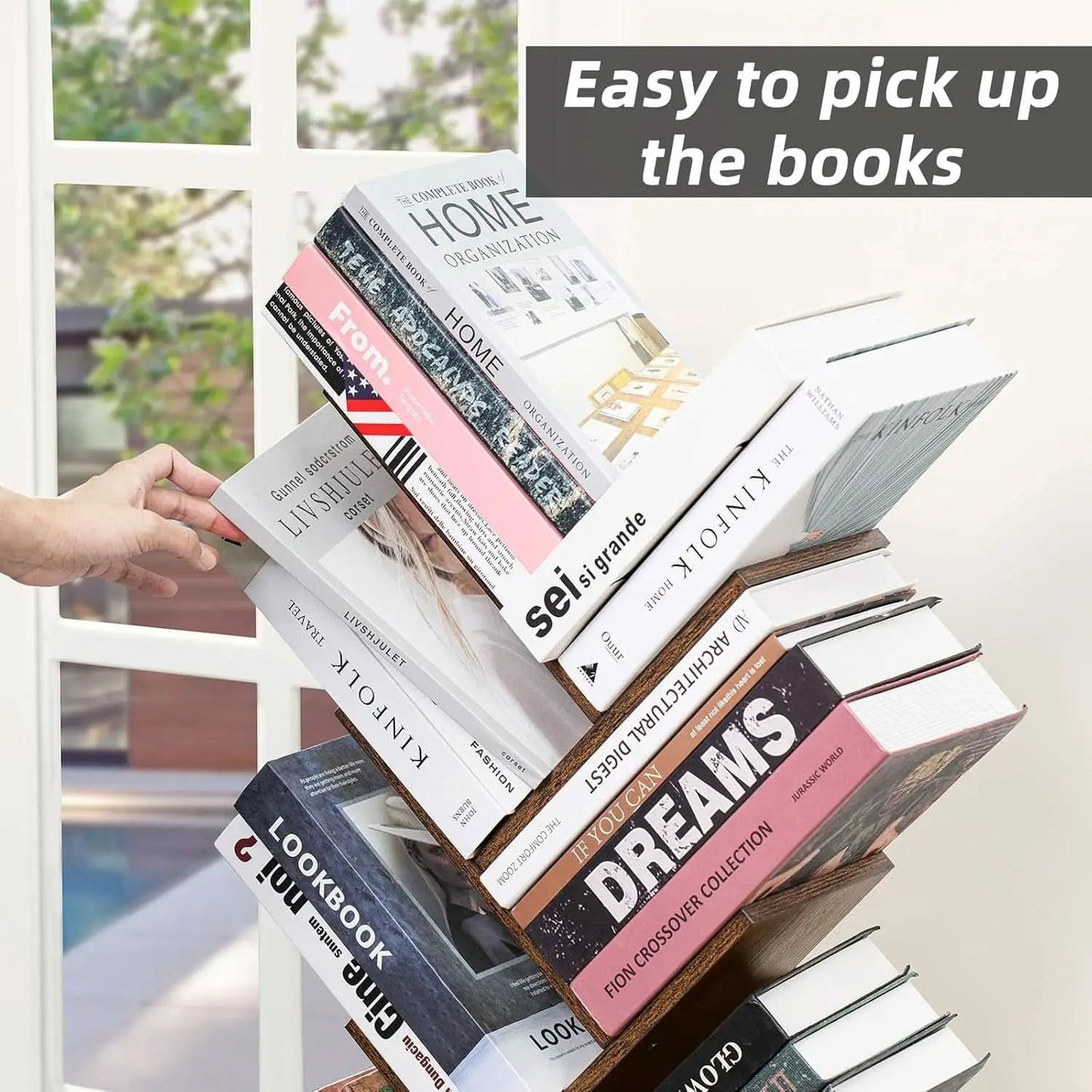 10 Tier Tree Bookshelf Brown Wood Floor Standing Bookcase For Living Room Decor Storage from PriceLows™
