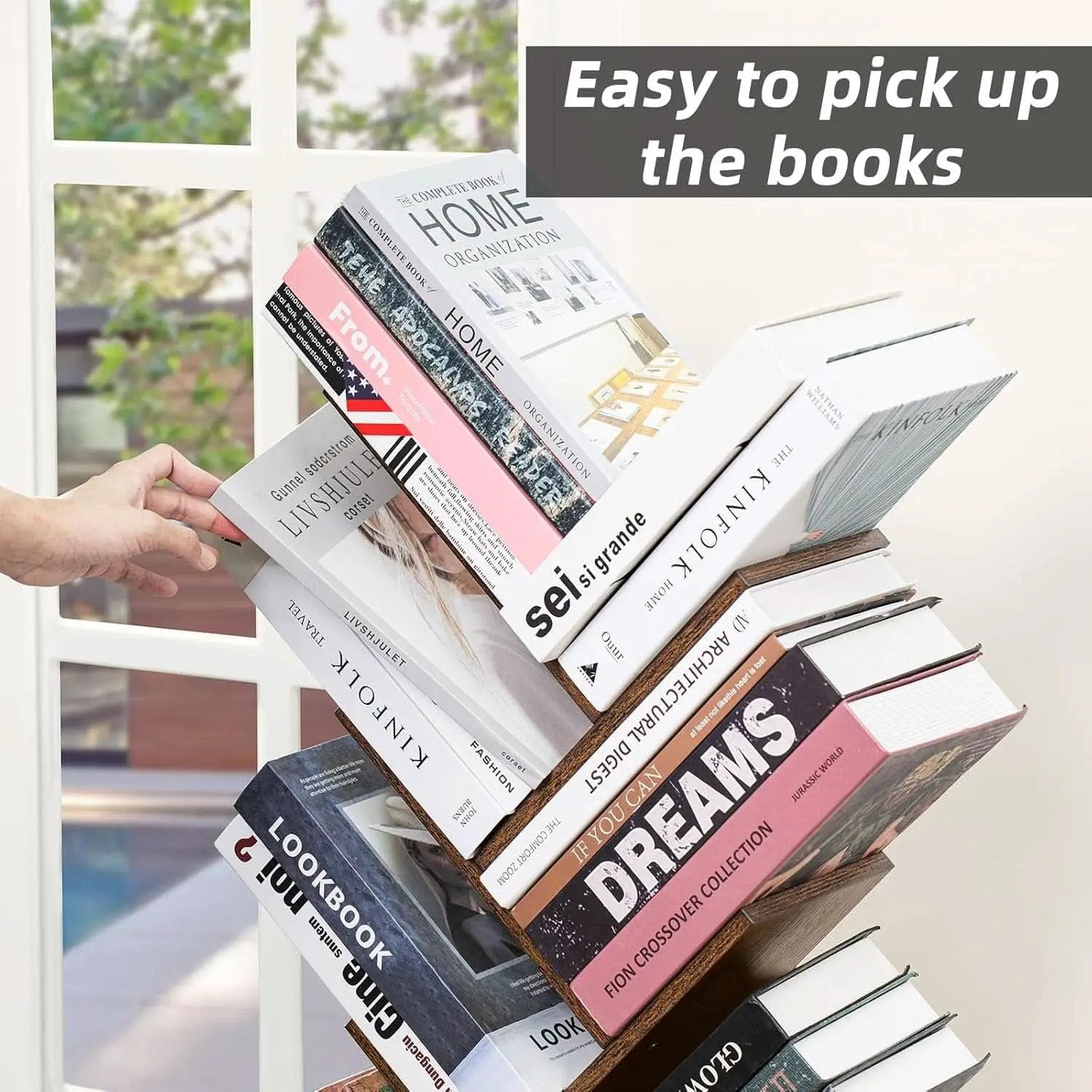 10 Tier Tree Bookshelf Brown Wood Floor Standing Bookcase For Living Room Decor Storage from PriceLows™