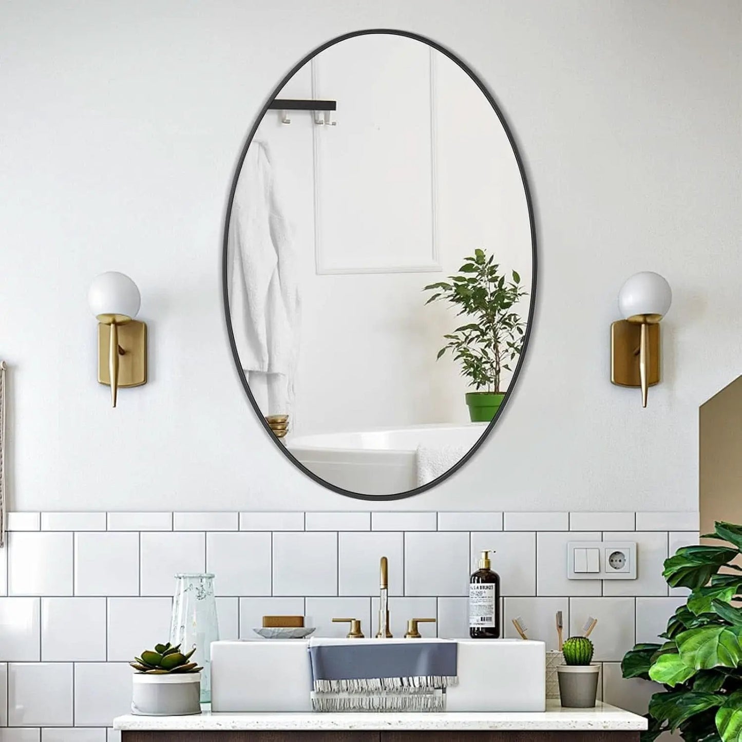 Oval Mirror 20x30 Black Bathroom Vanity Wall Mount from PriceLows™