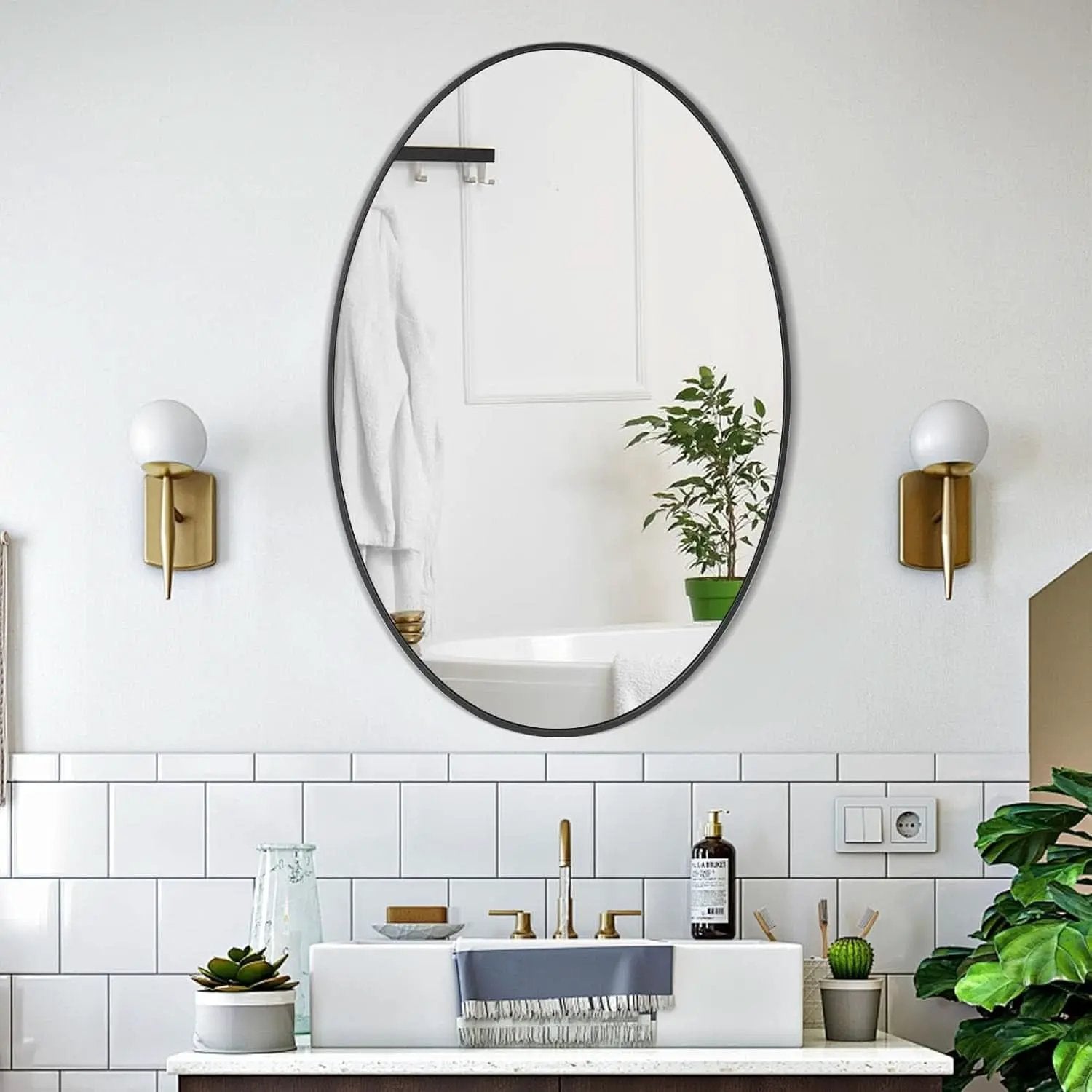 Oval Mirror 20x30 Black Bathroom Vanity Wall Mount from PriceLows™