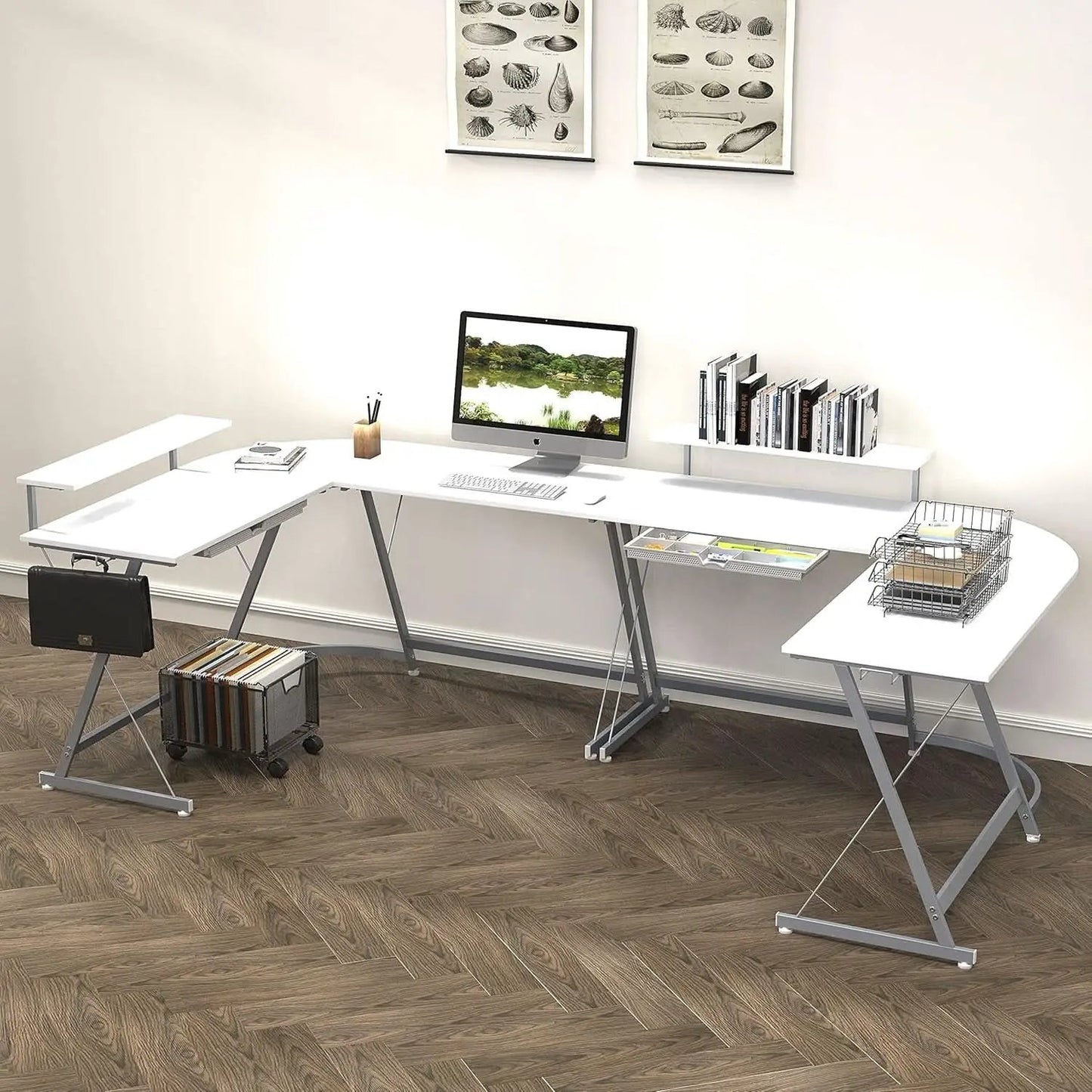 Vista L Shape Desk With Removable Monitor Stand White from PriceLows™