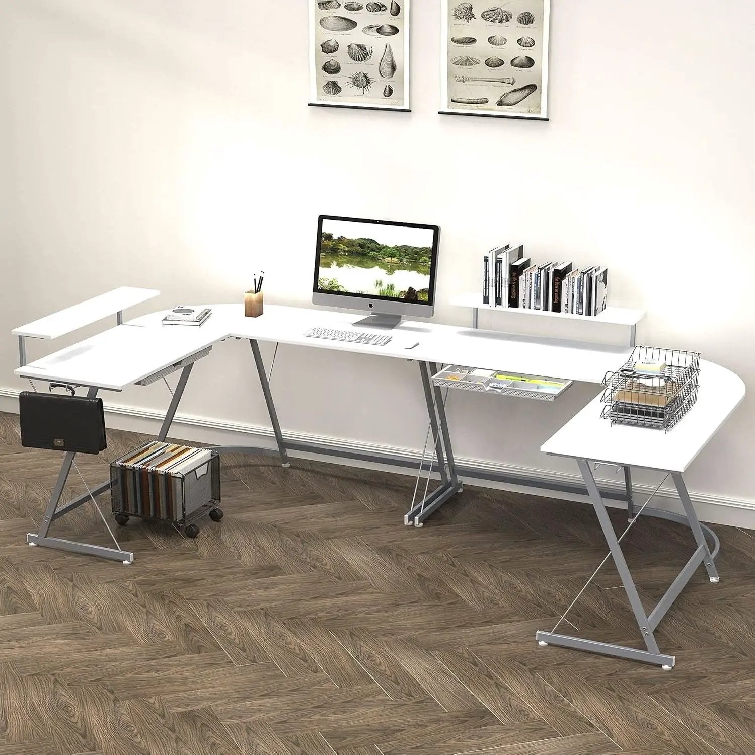 Vista L Shape Desk With Removable Monitor Stand White from PriceLows™