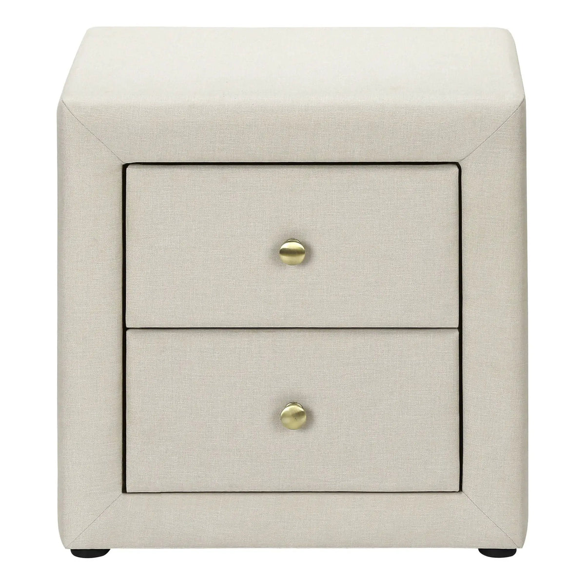 Upholstered Nightstand | Transitional Style | Two Storage Drawers | Metal Drawer Knobs