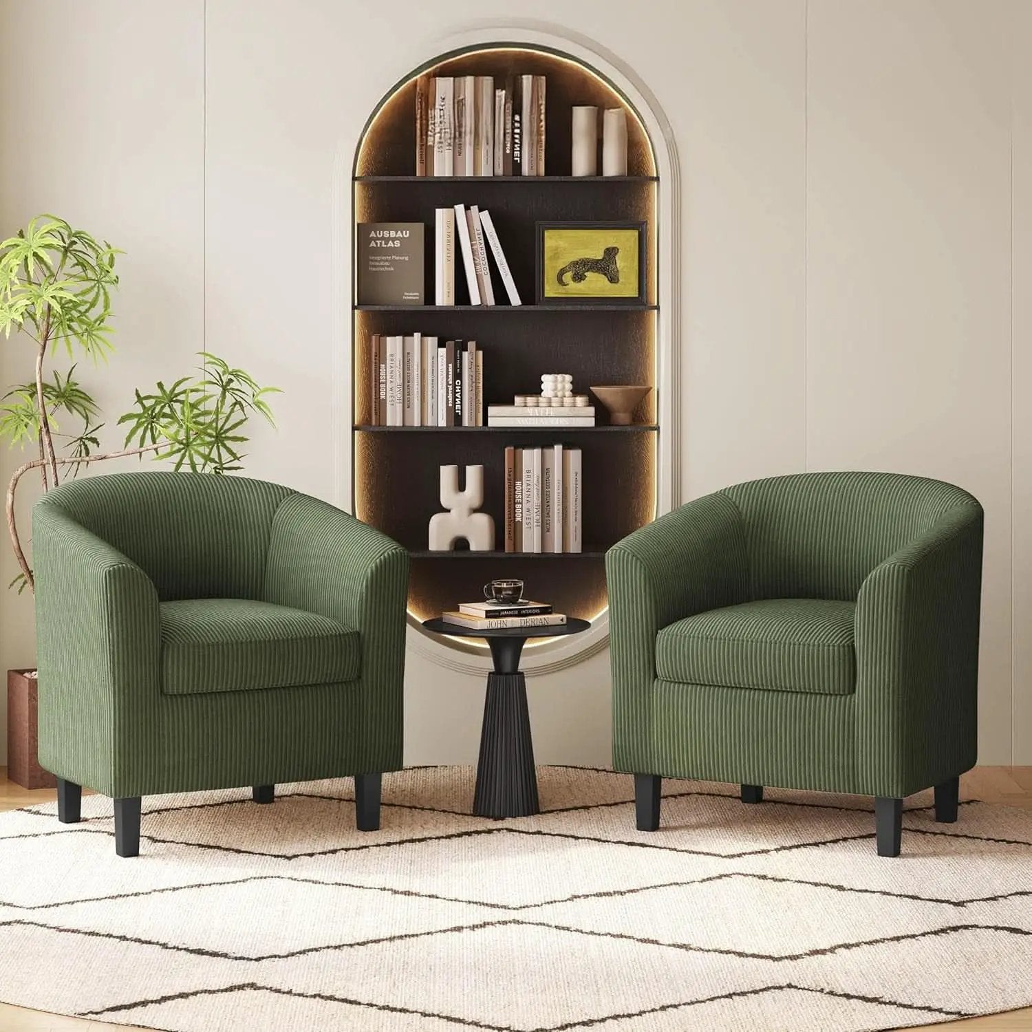 Corduroy Barrel Chairs Set of 2 Dark Green Upholstered from PriceLows™