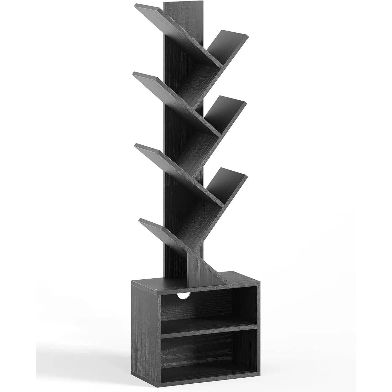 6 Tier Tree Bookshelf Black Floor Standing Storage Cabinet from PriceLows™
