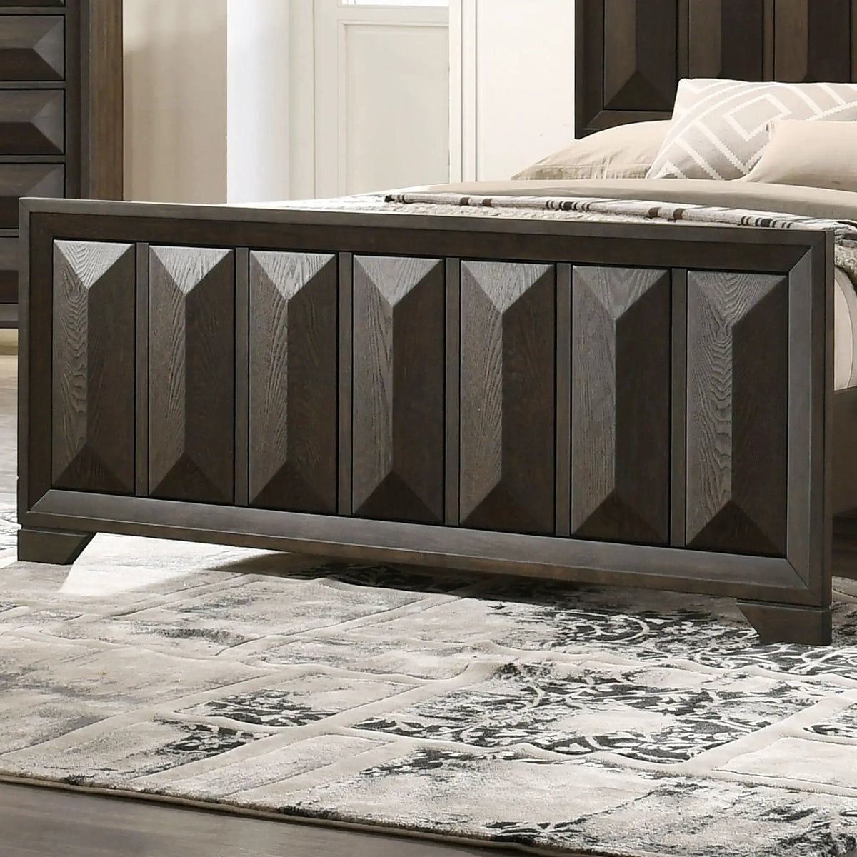 Panel Bed Headboard | Vertical Faceted Design | Transitional Style | Solid And Engineered Wood