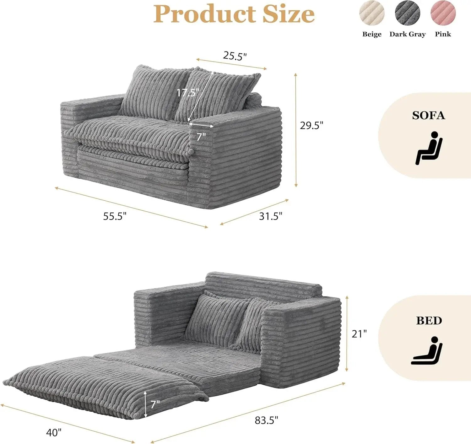 Dark Grey Interconvertible Sleeper Sofa Bed Cushions from PriceLows™