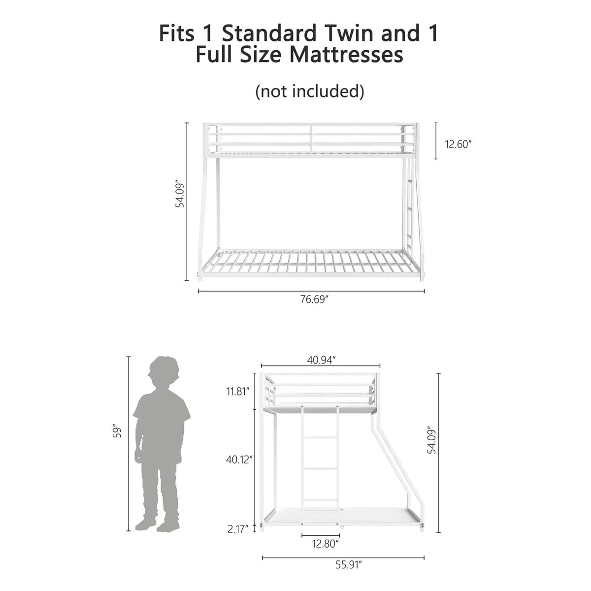 Adam Bunk Bed | 3 Pieces | Metal | Bedroom