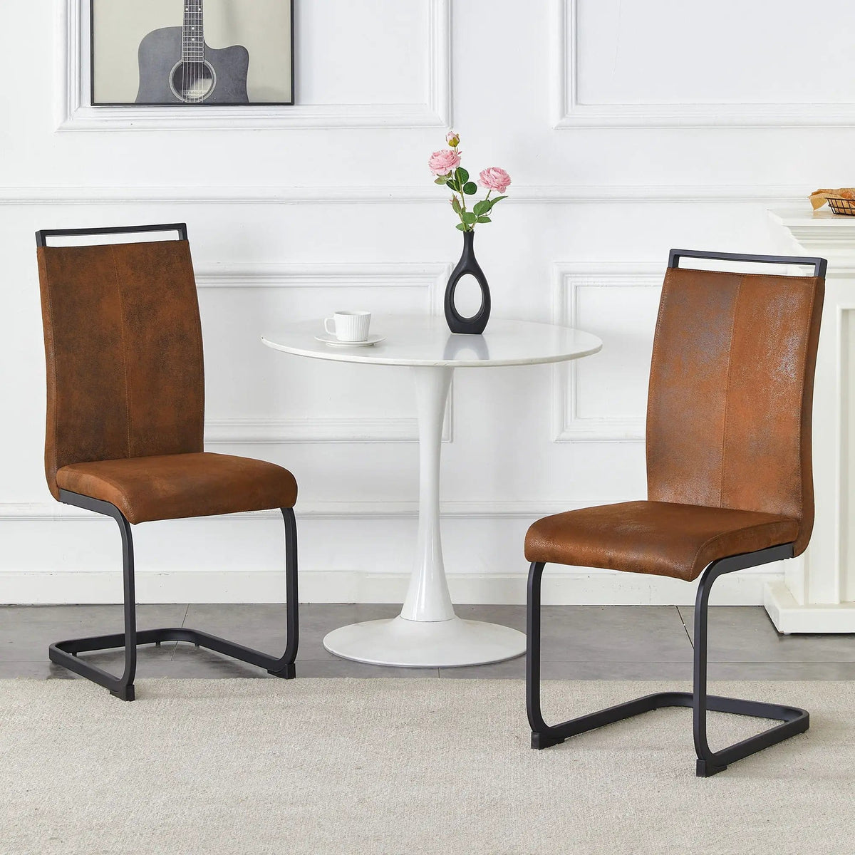 Dining Chairs With Ergonomic Backrest Chair Set | 2 Pieces | Fabric & Metal | Dining Room