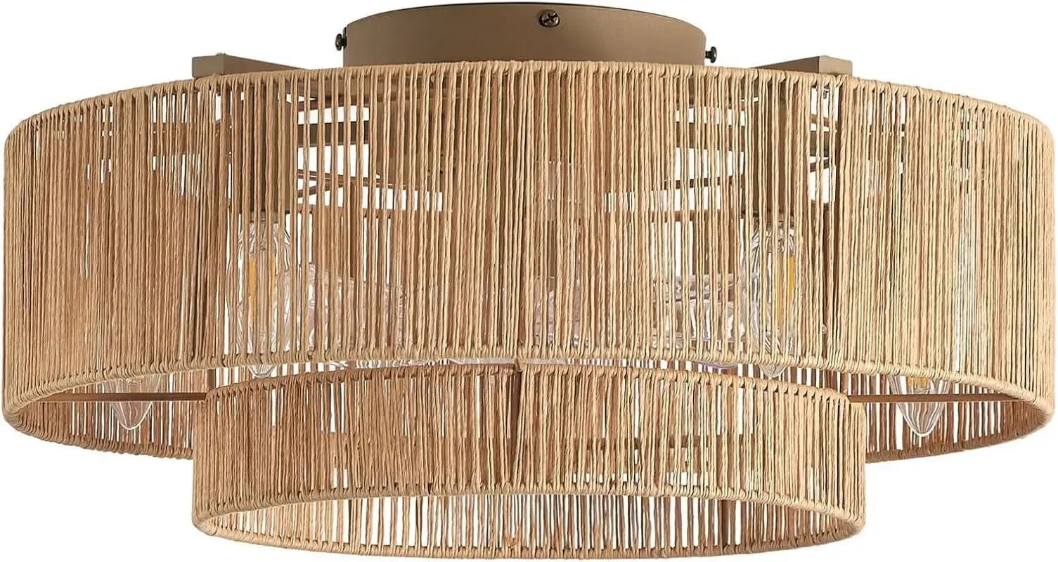 20 Inch Rattan Boho Ceiling Fan With Integrated LED Light from PriceLows™