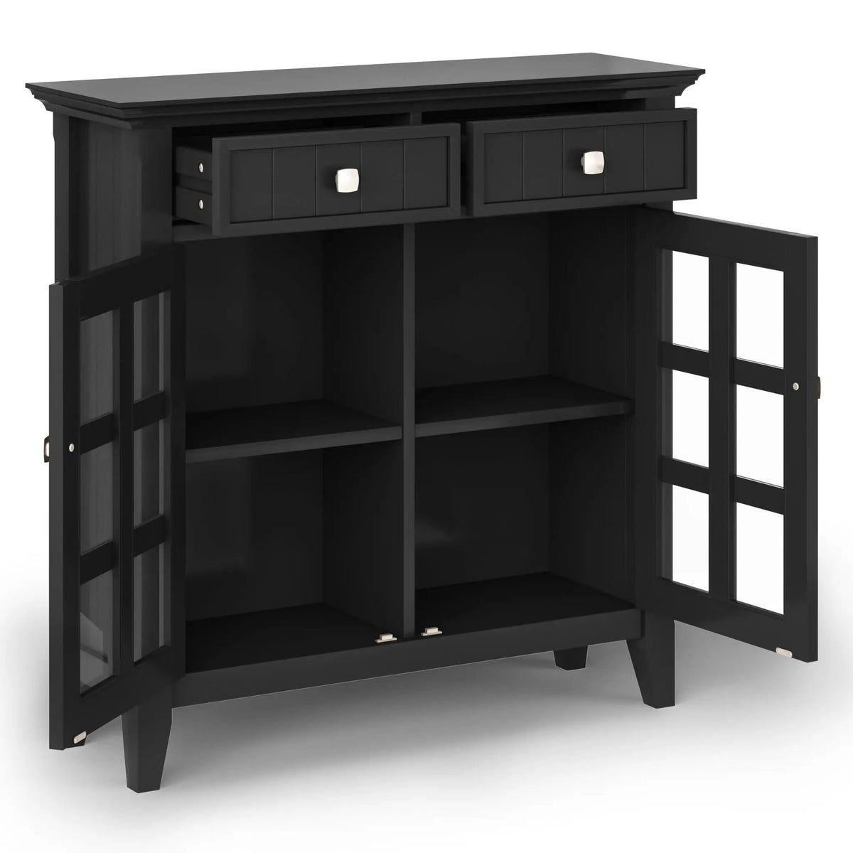 Acadian Entryway Storage Cabinet | Handcrafted Solid Wood | Two Drawers | Tempered Glass Doors