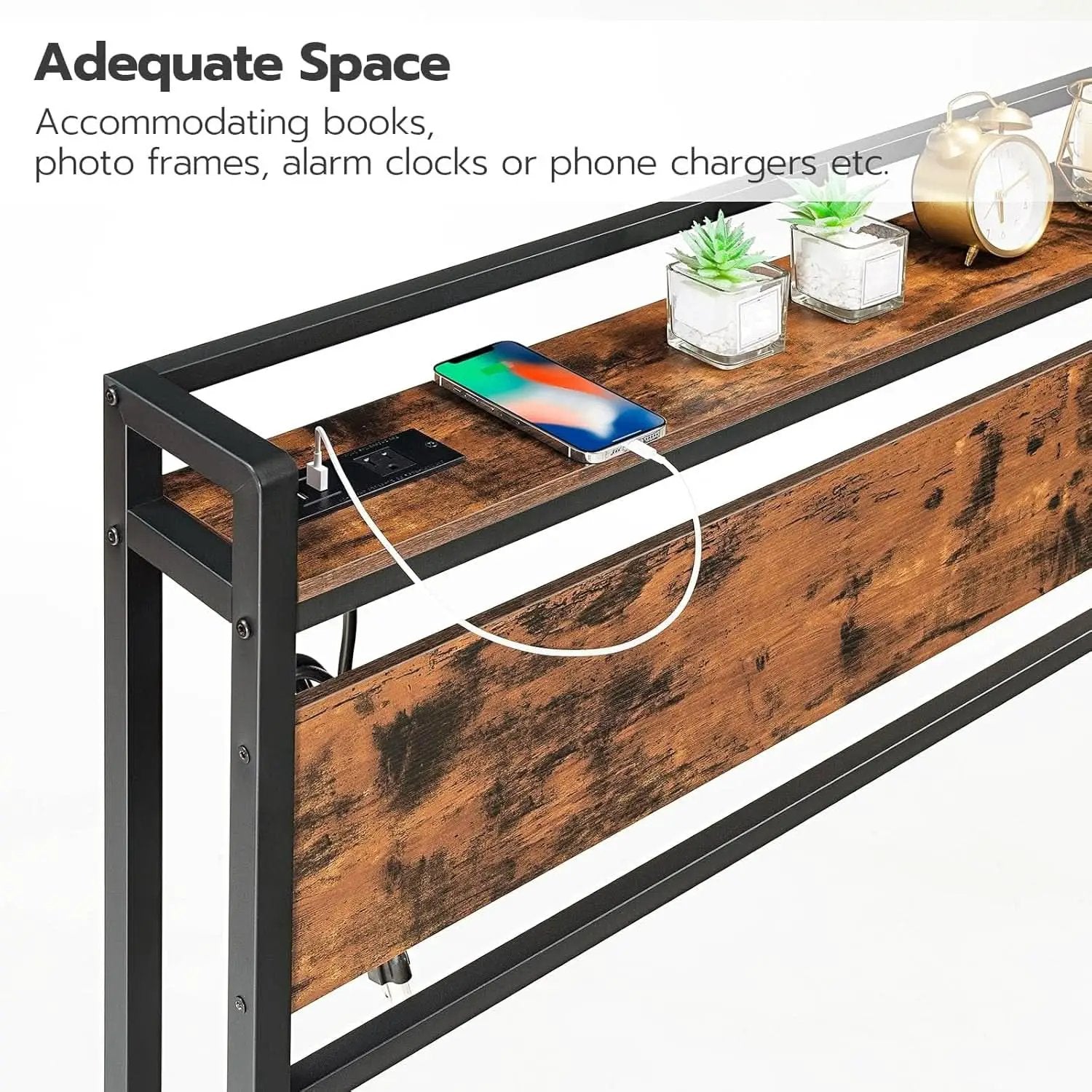 King Size Headboard with USB Ports and Storage Rack from PriceLows™