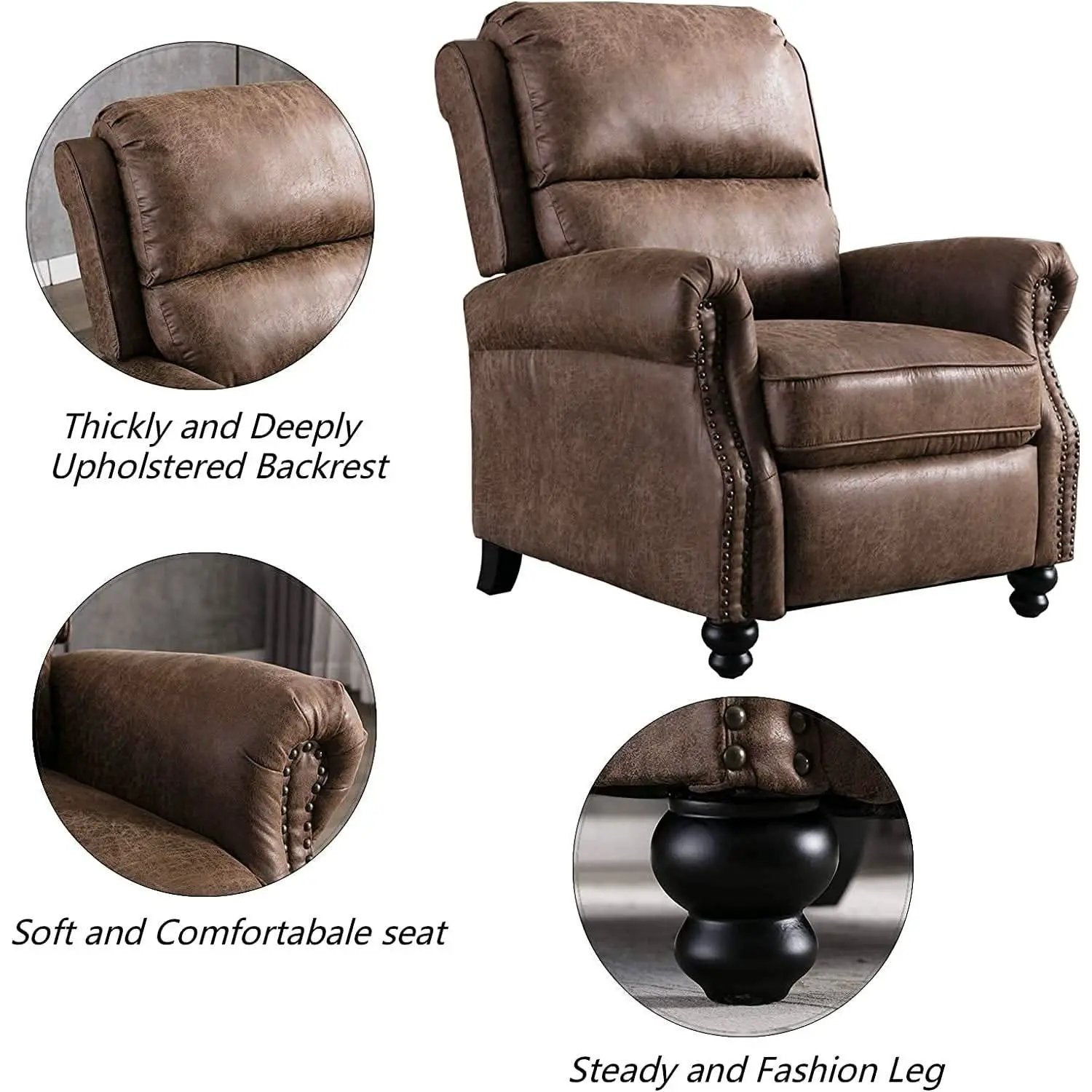 Pushback Recliner Chair Leather Rivet Decoration Chocolate from PriceLows™