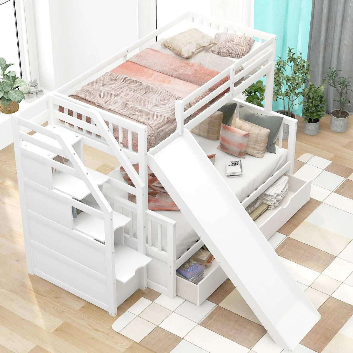 Bunk Bed | Storage Staircase | Slide | Desk With Drawers