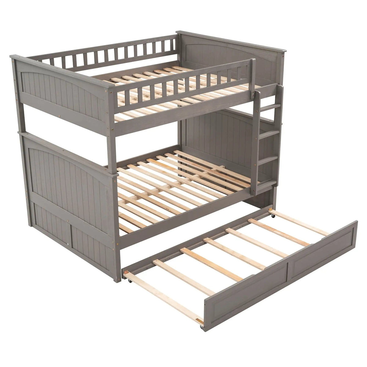Bunk Bed With Twin Size Trundle, Guardrails | 79.1 x 58.4 x 65.6 in | Pine Wood & Plywood | Bedroom
